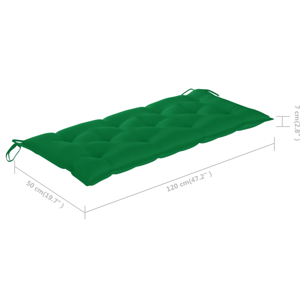 Folding garden bench with cushion, 118cm, bamboo