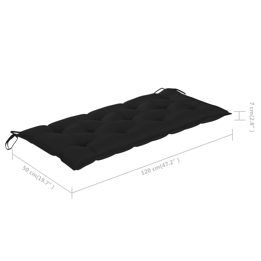 Folding garden bench with cushion, 118cm, bamboo