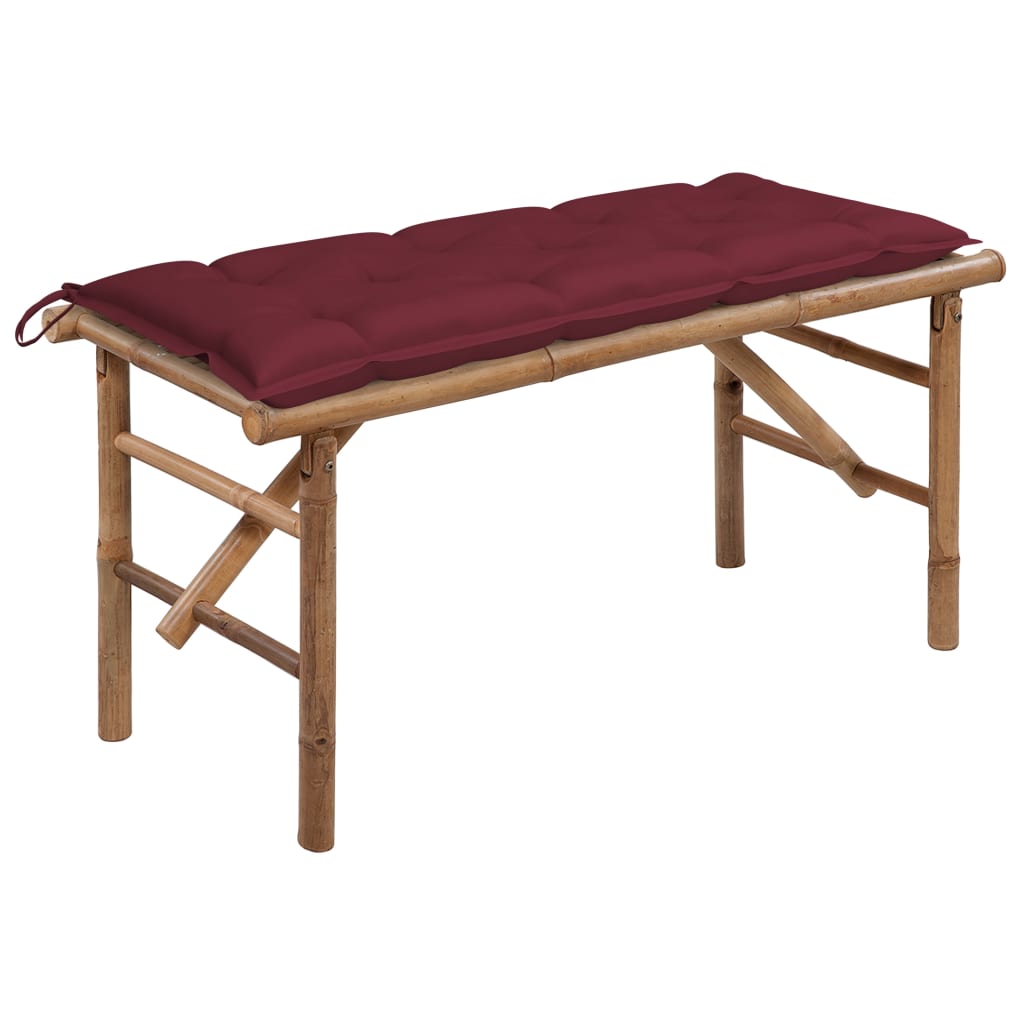 Folding garden bench with cushion, 118cm, bamboo