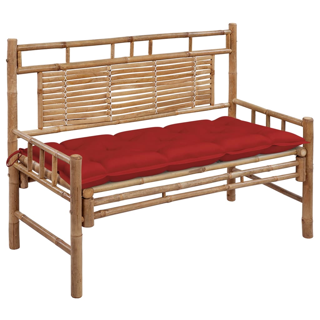 Garden bench with cushion, 120cm, bamboo (41504+314950)