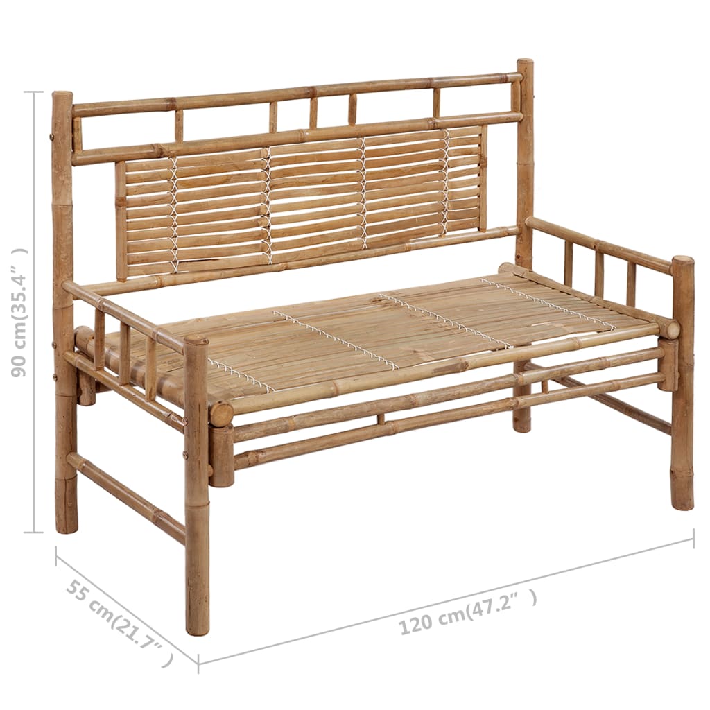 Garden bench with cushion, 120cm, bamboo (41504+314950)