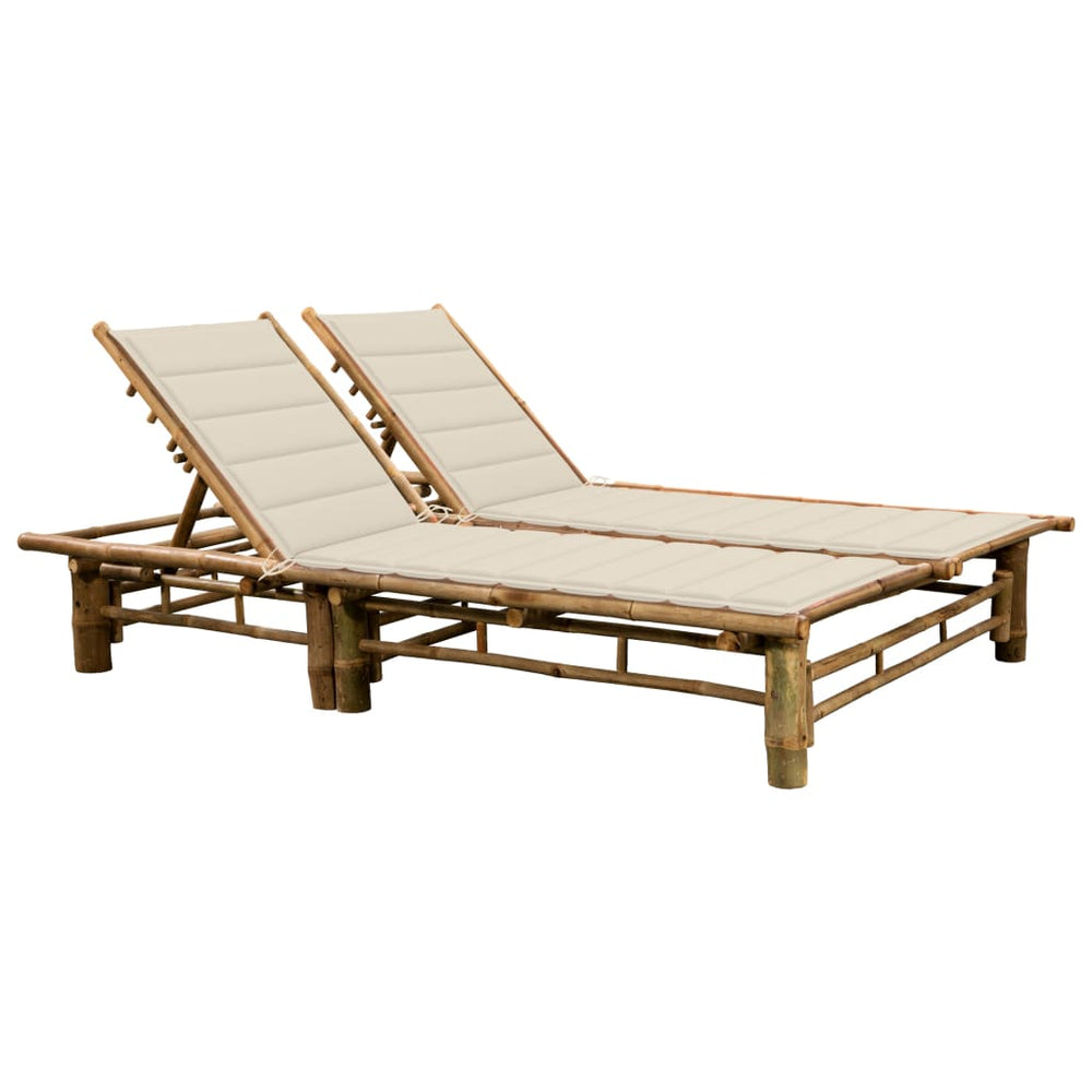 Double sun lounger with mattresses, bamboo
