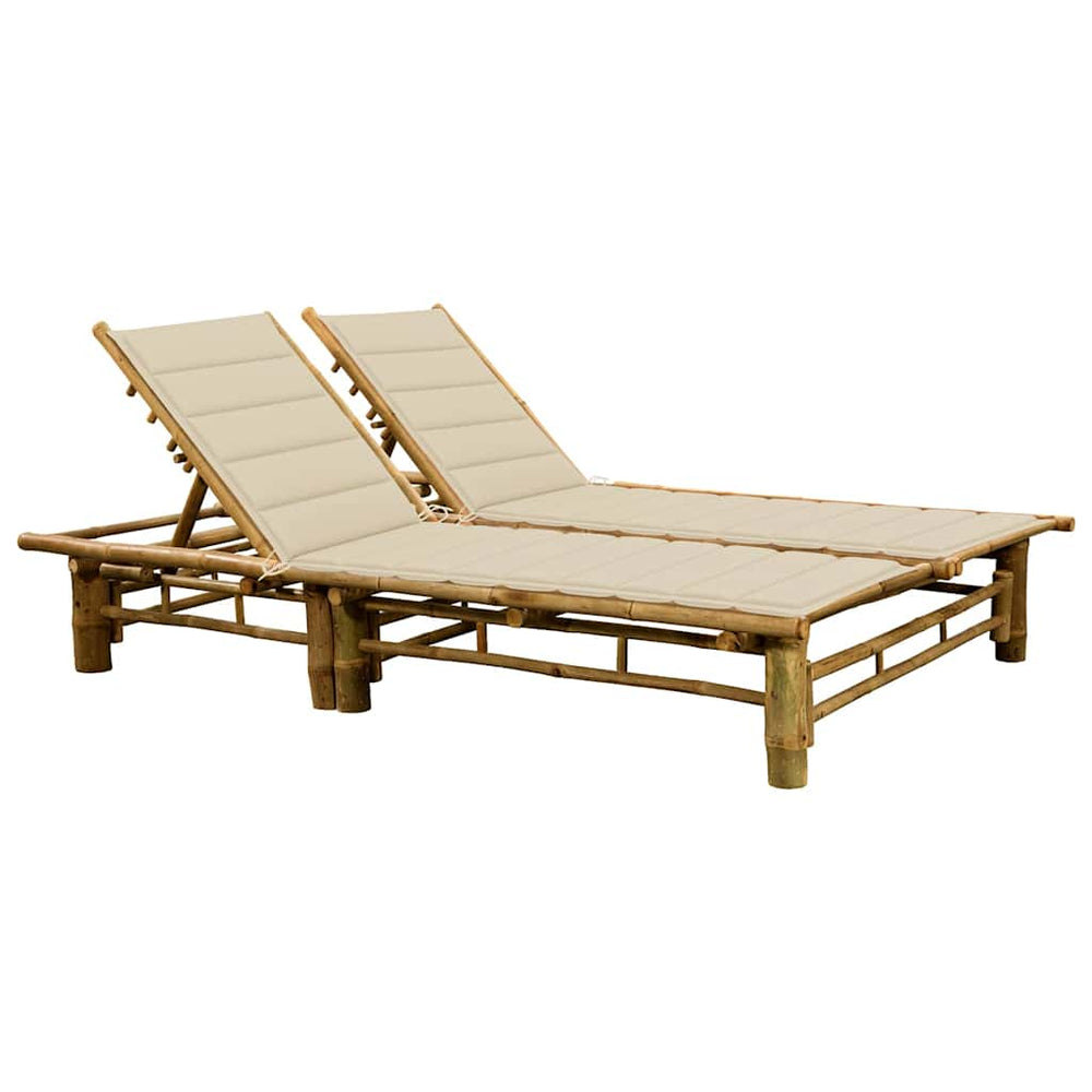 Double sun lounger with mattresses, bamboo