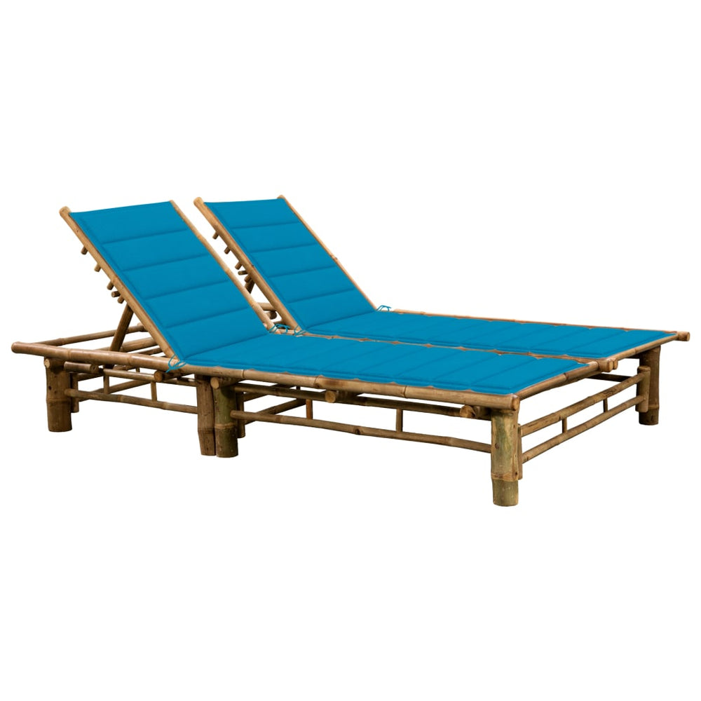 Double sun lounger with mattresses, bamboo