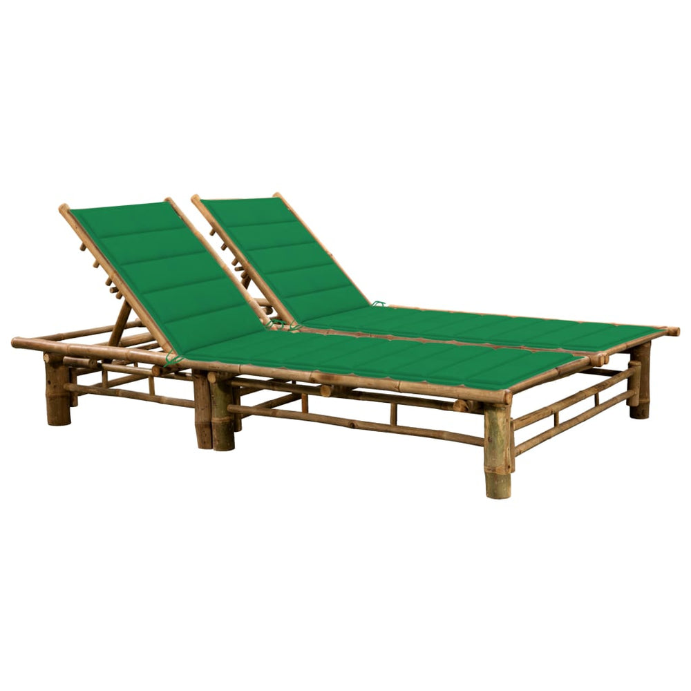 Double sun lounger with mattresses, bamboo
