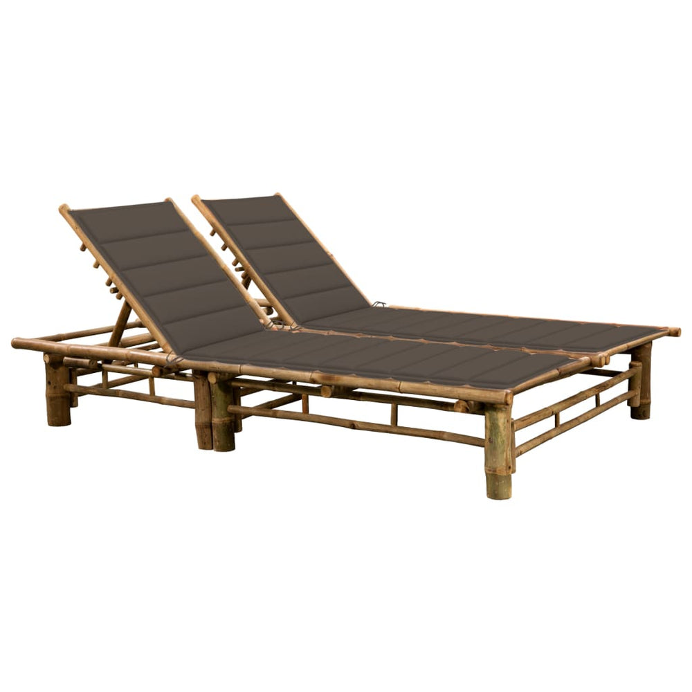 Double sun lounger with mattresses, bamboo