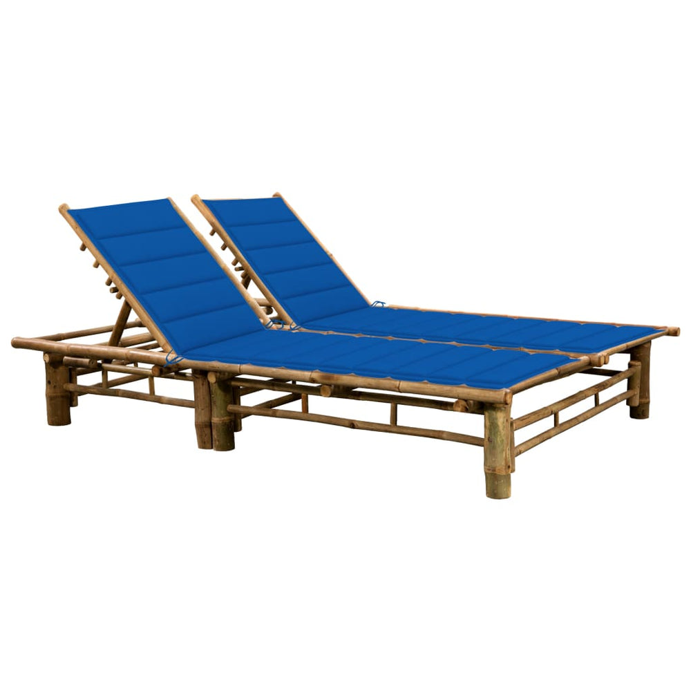 Double sun lounger with mattresses, bamboo