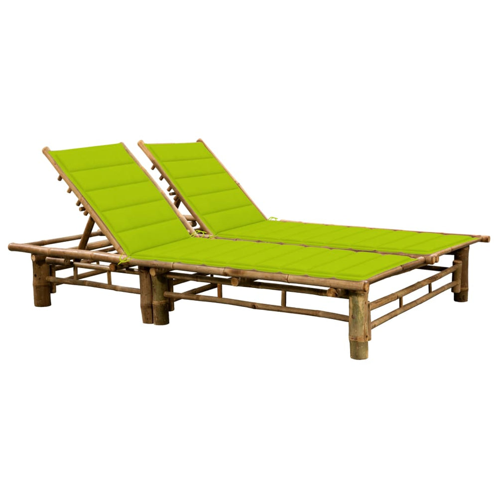 Double sun lounger with mattresses, bamboo