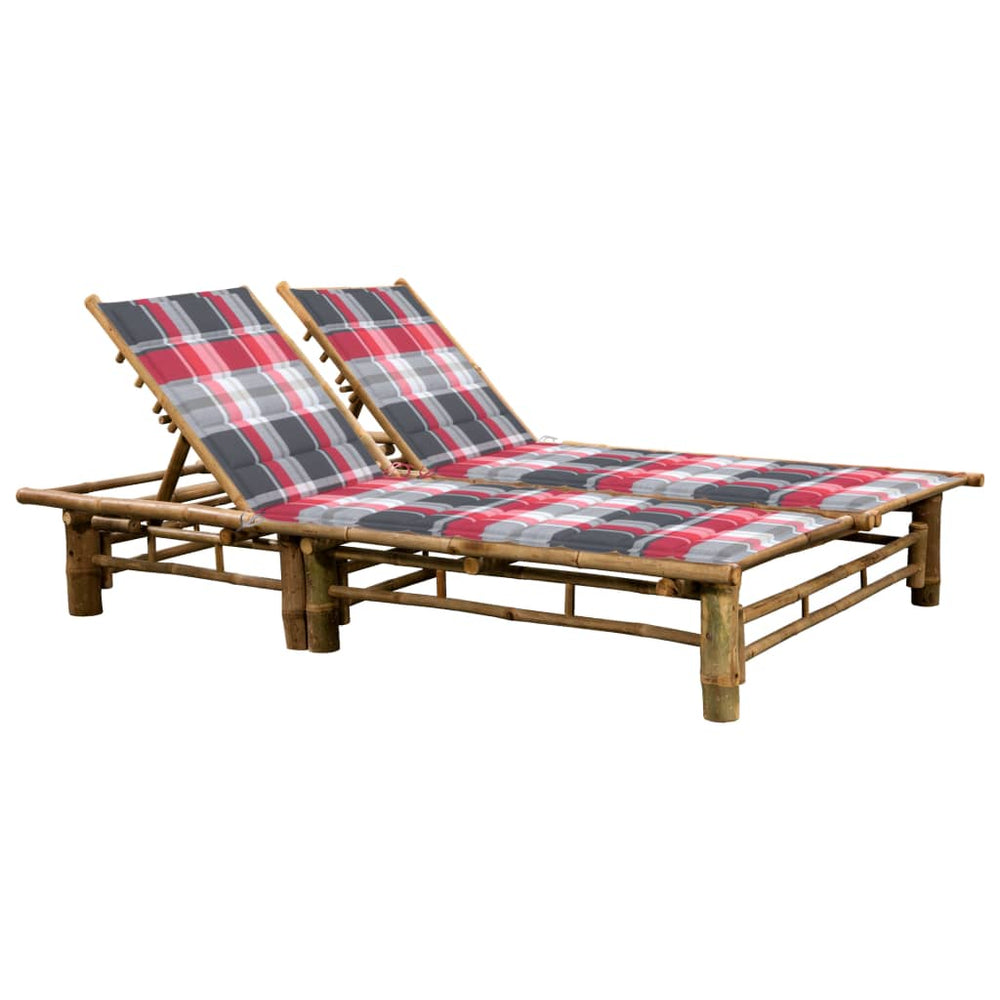 Double sun lounger with mattresses, bamboo