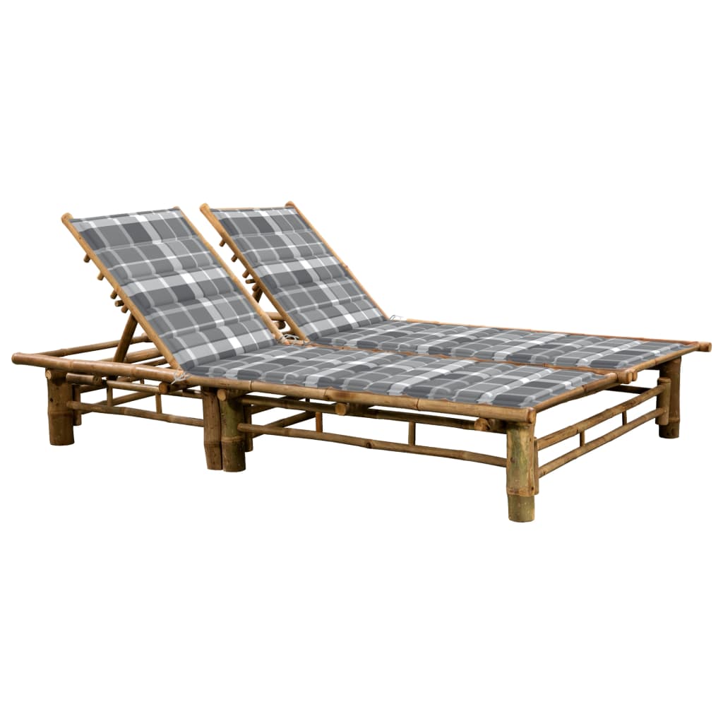 Double sun lounger with mattresses, bamboo