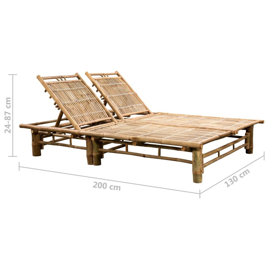 Double sun lounger with mattresses, bamboo