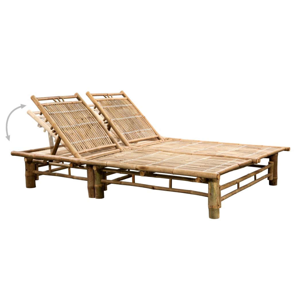 Double sun lounger with mattresses, bamboo