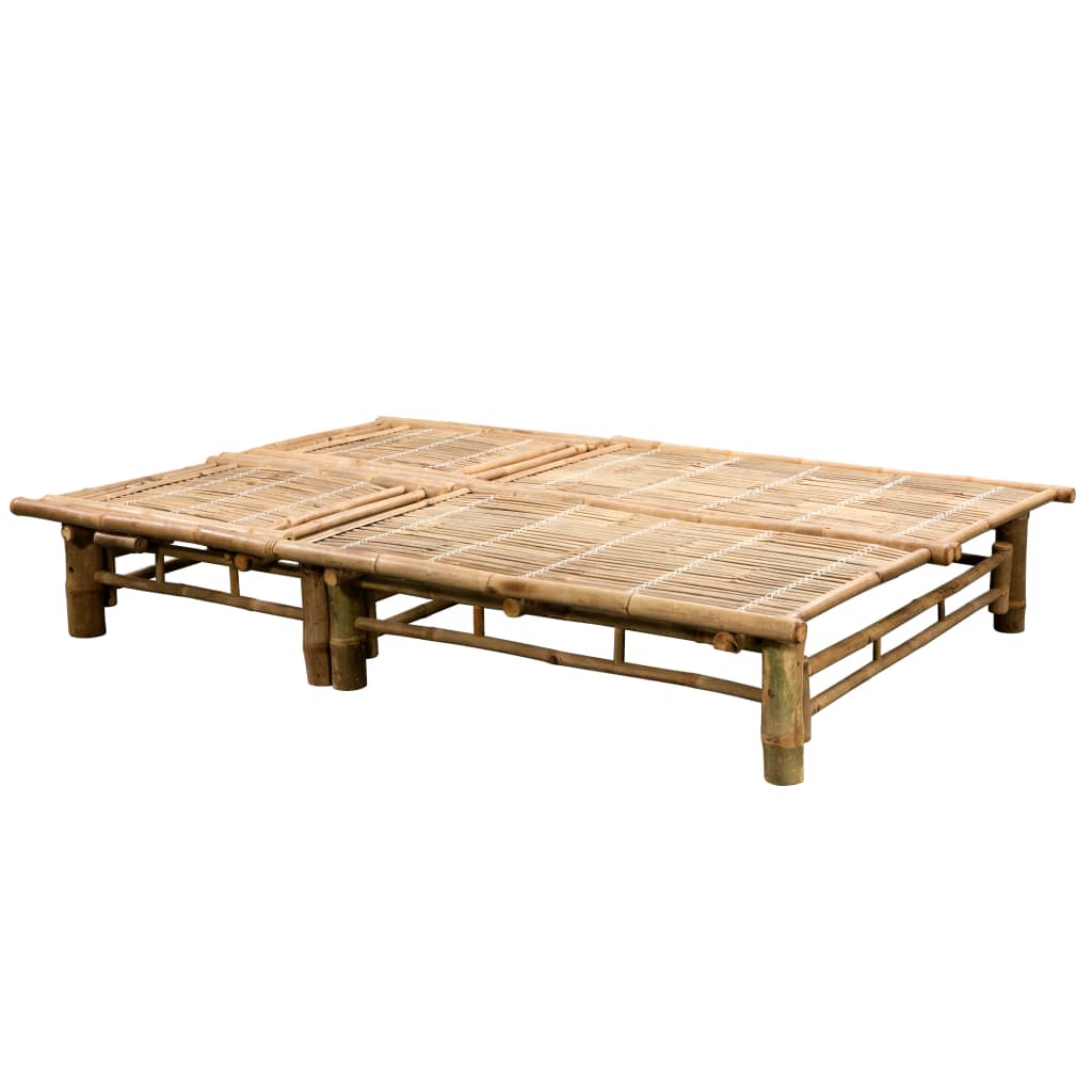Double sun lounger with mattresses, bamboo