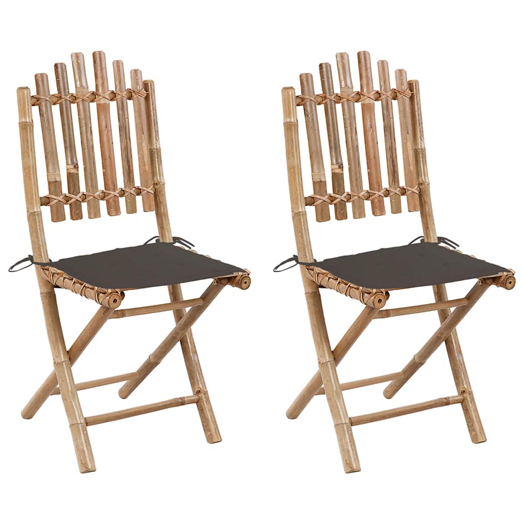 Folding garden chairs with cushions, 2 pcs, bamboo
