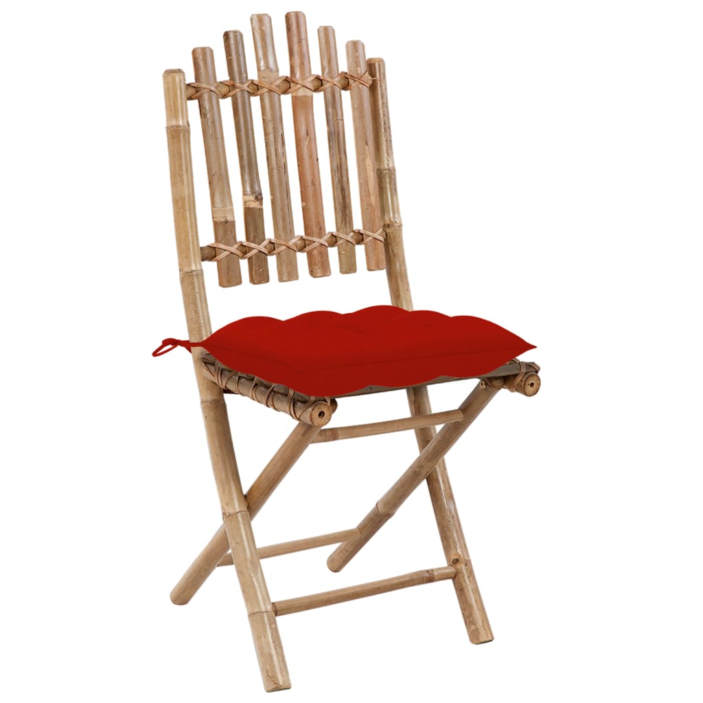 Folding garden chairs with cushions, 2 pcs, bamboo