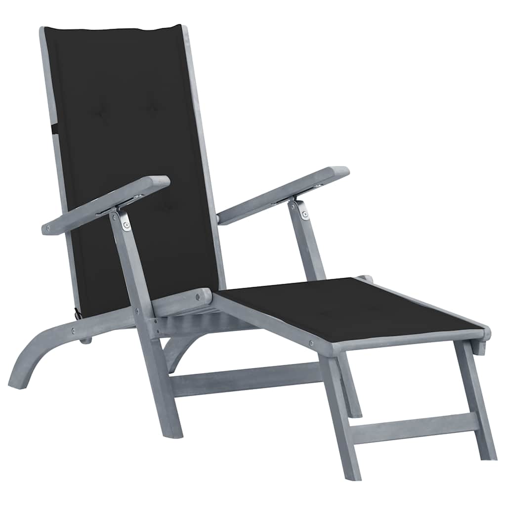 Acacia wood outdoor patio chair with footrest and cushion