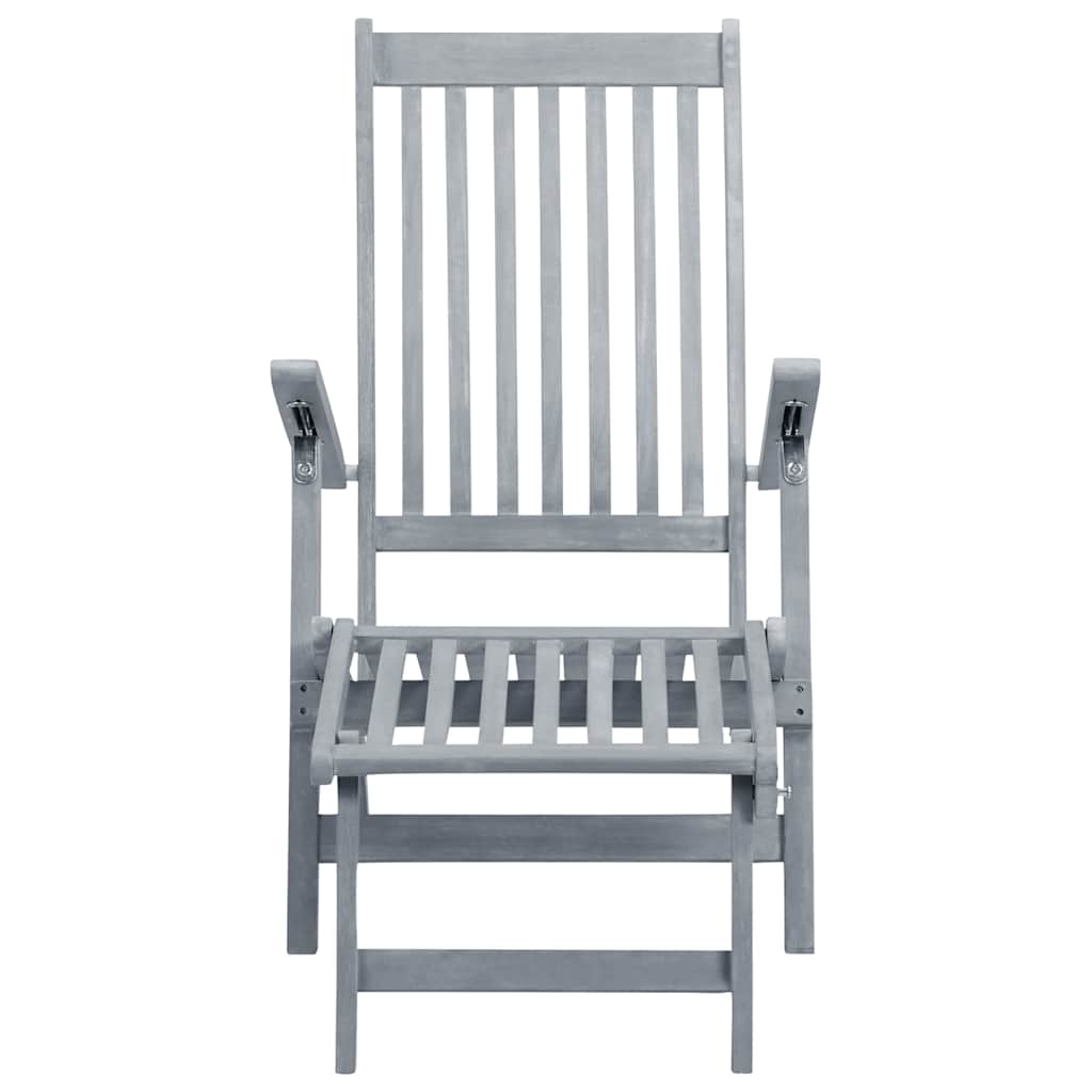 Acacia wood outdoor patio chair with footrest and cushion