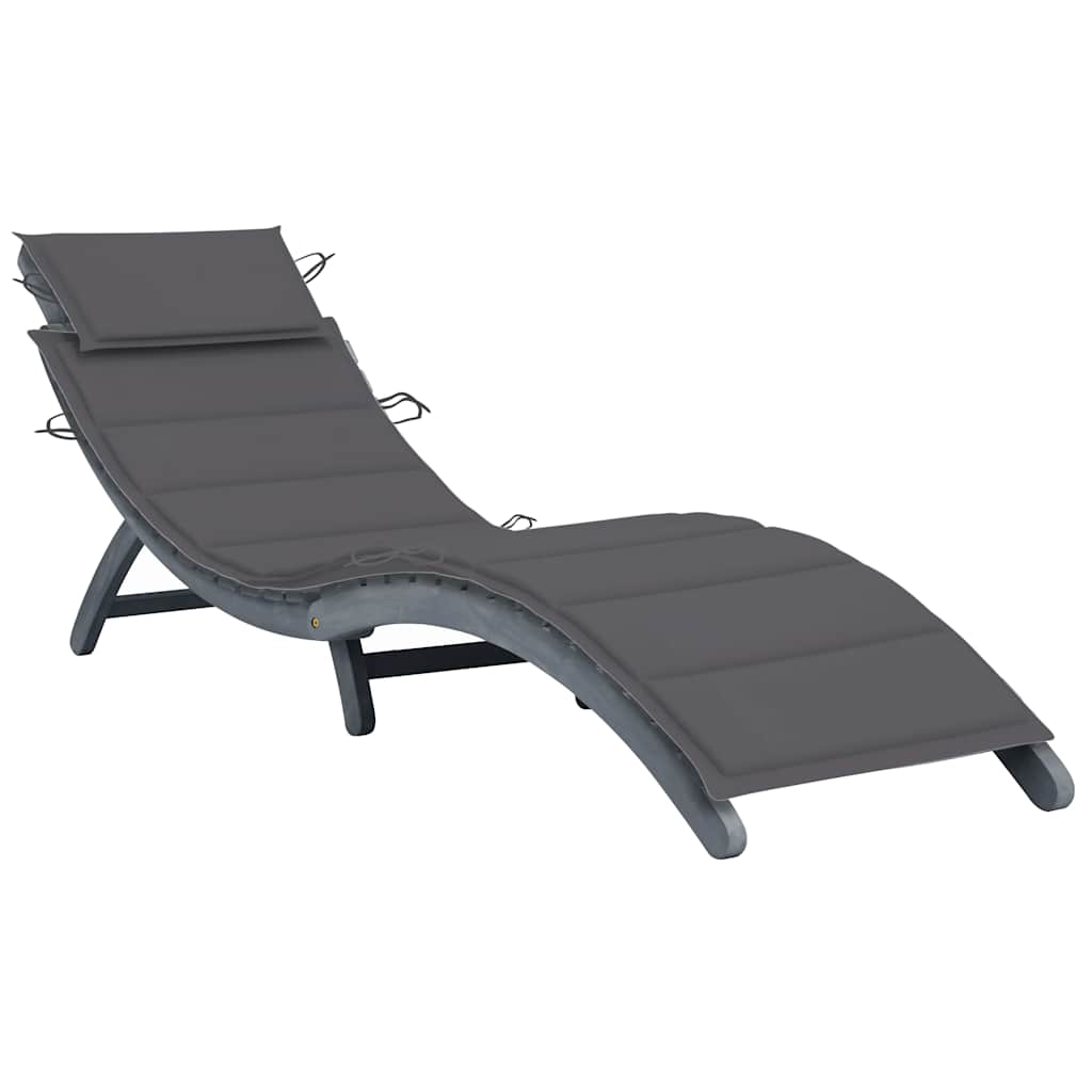 Sun lounger with mattress, grey, solid acacia wood