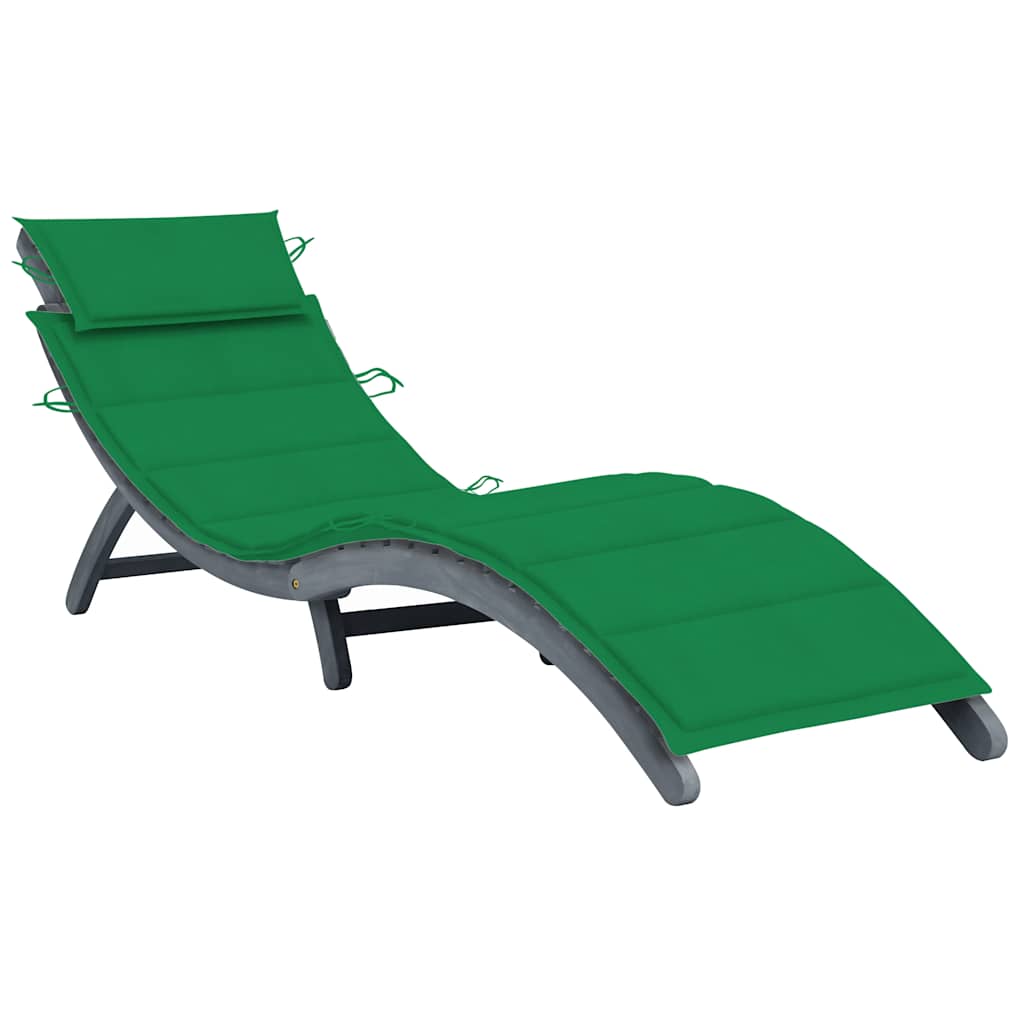Sun lounger with mattress, grey, solid acacia wood