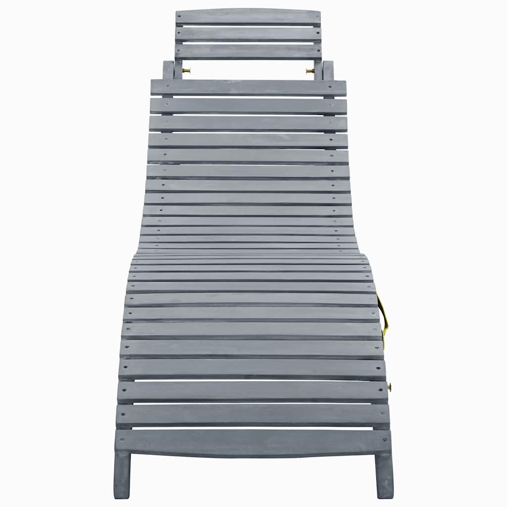 Sun lounger with mattress, grey, solid acacia wood