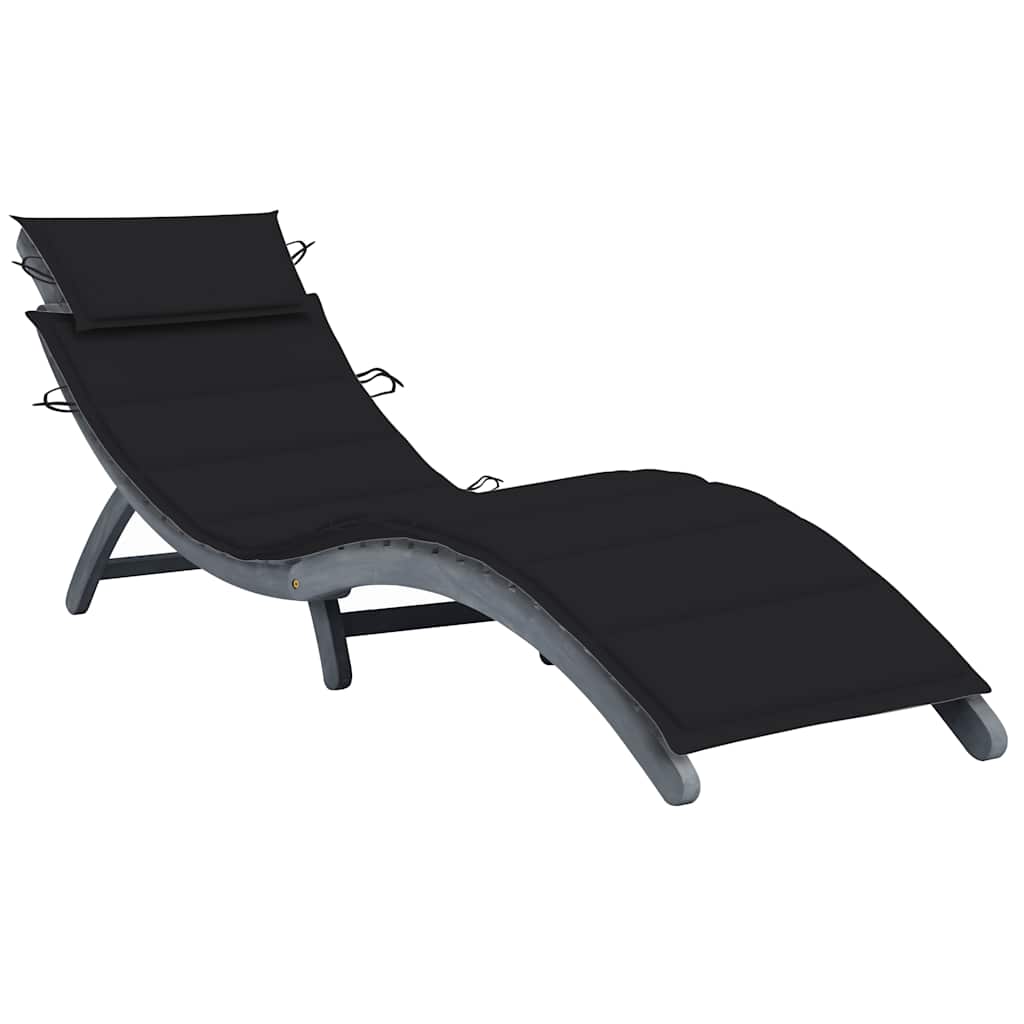 Sun lounger with mattress, grey, solid acacia wood