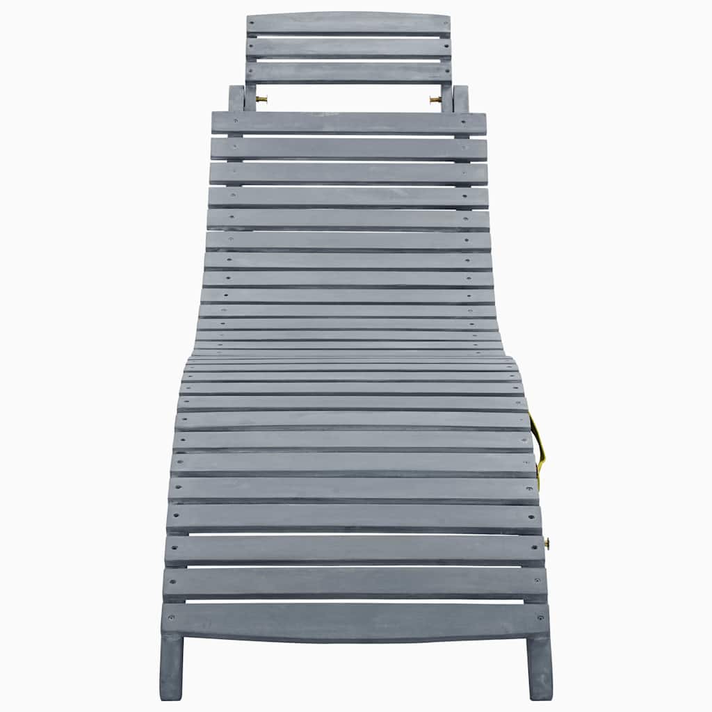 Sun lounger with mattress, grey, solid acacia wood