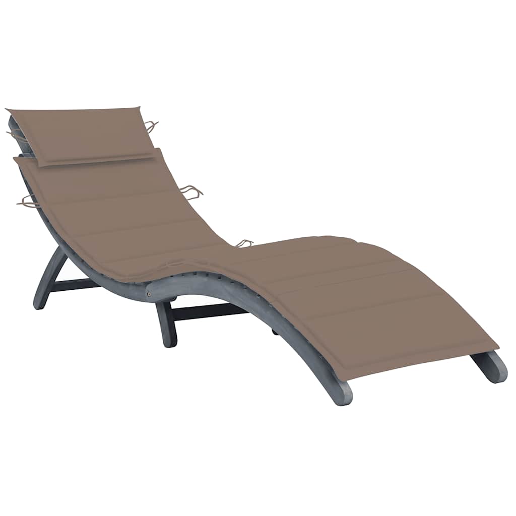 Sun lounger with mattress, grey, solid acacia wood