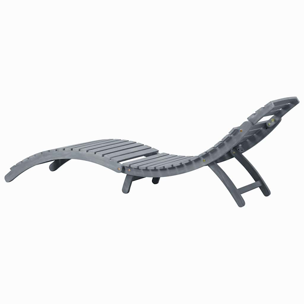 Sun lounger with mattress, grey, solid acacia wood
