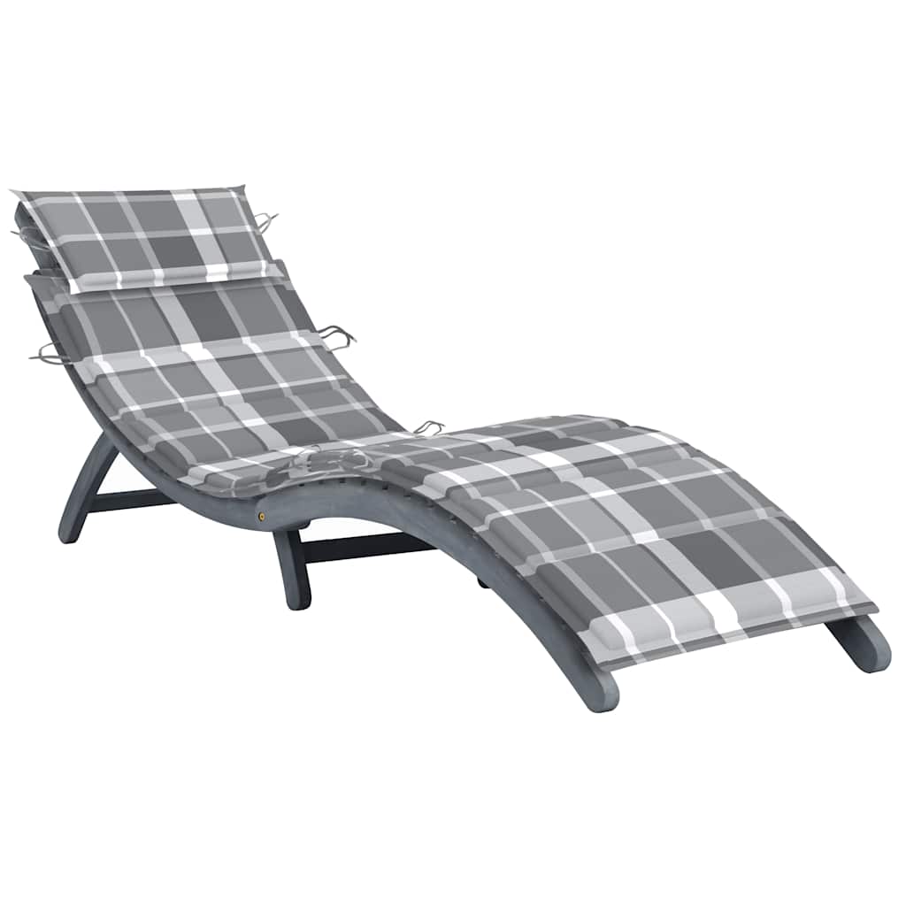 Sun lounger with mattress, grey, solid acacia wood