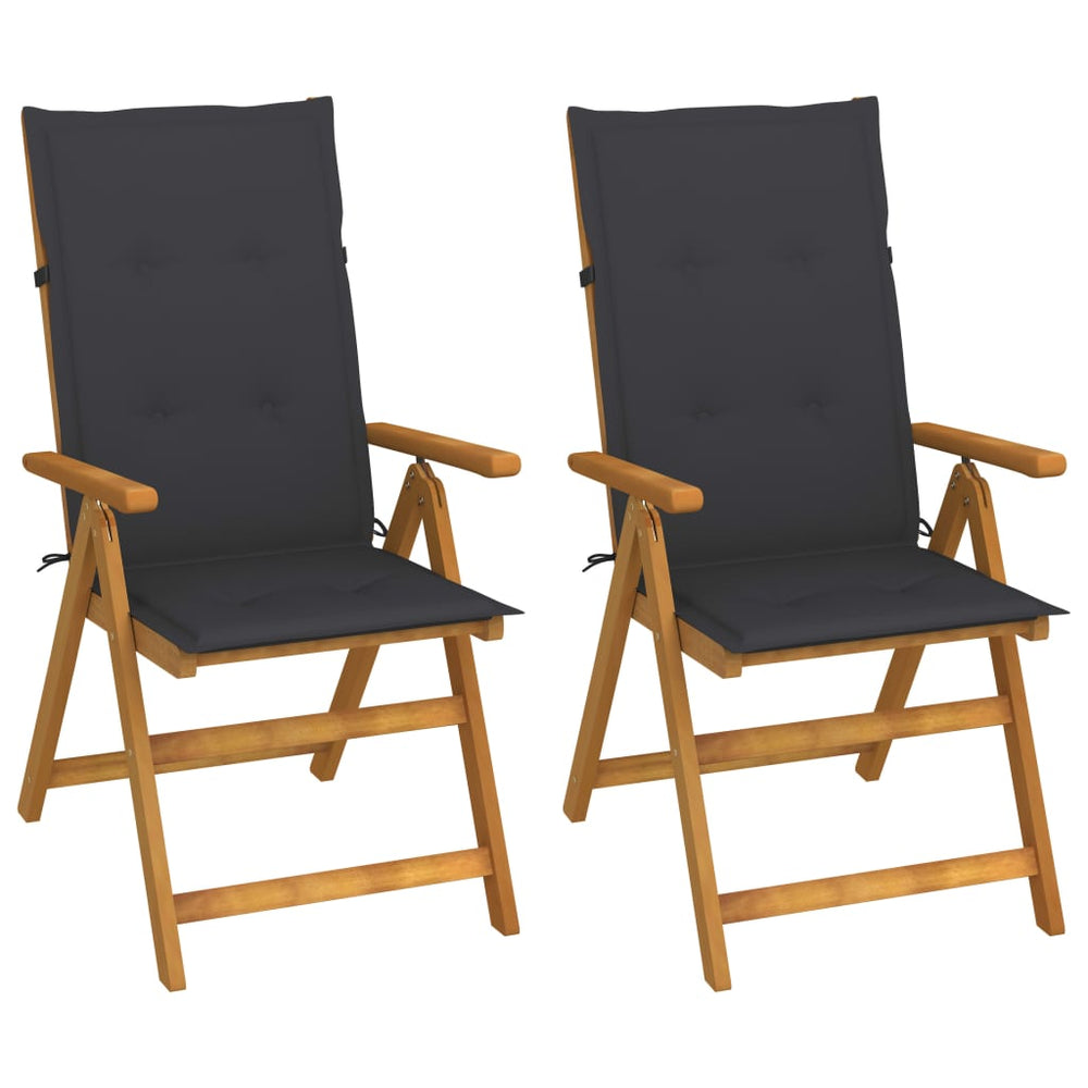 Reclining garden chairs with cushions, 2 pcs., solid acacia wood