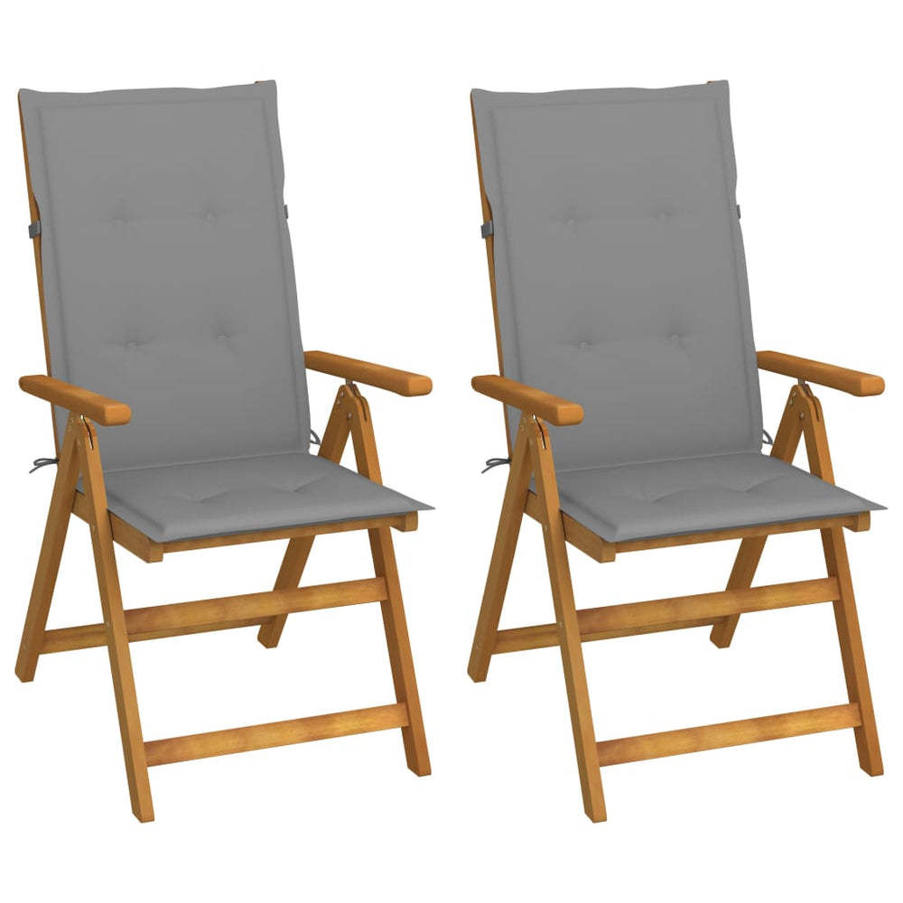 Reclining garden chairs with cushions, 2 pcs., solid acacia wood