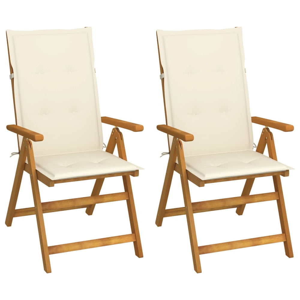 Reclining garden chairs with cushions, 2 pcs., solid acacia wood