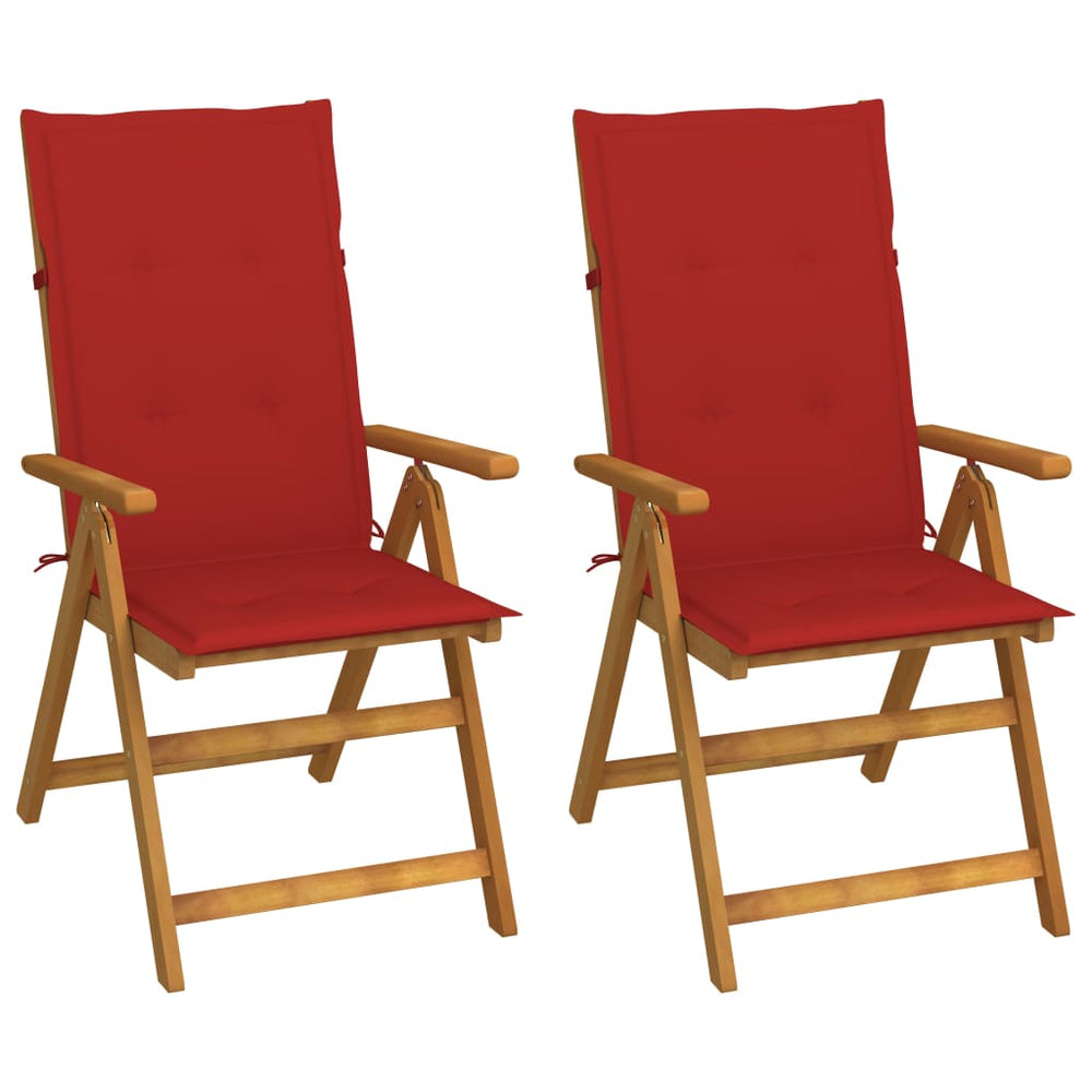 Reclining garden chairs with cushions, 2 pcs., solid acacia wood