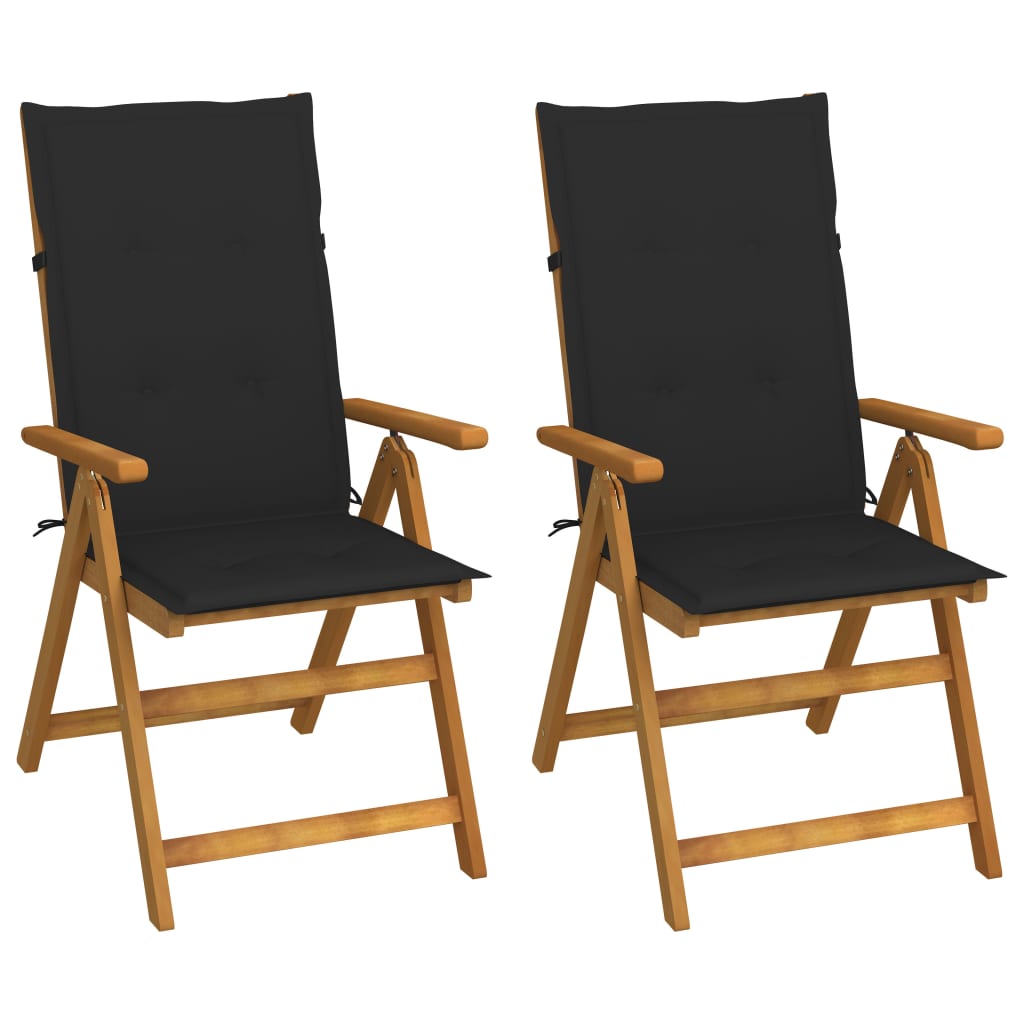 Reclining garden chairs with cushions, 2 pcs., solid acacia wood