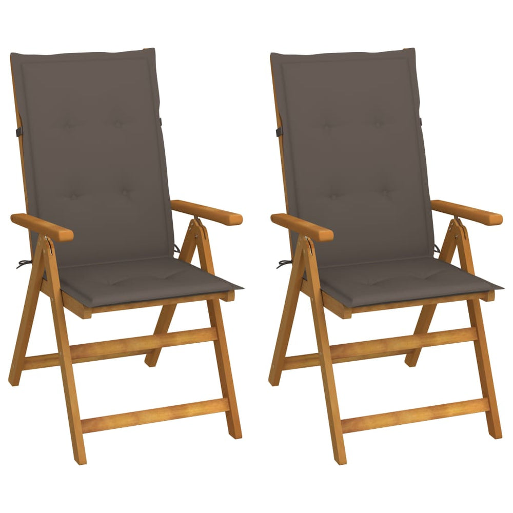 Reclining garden chairs with cushions, 2 pcs., solid acacia wood