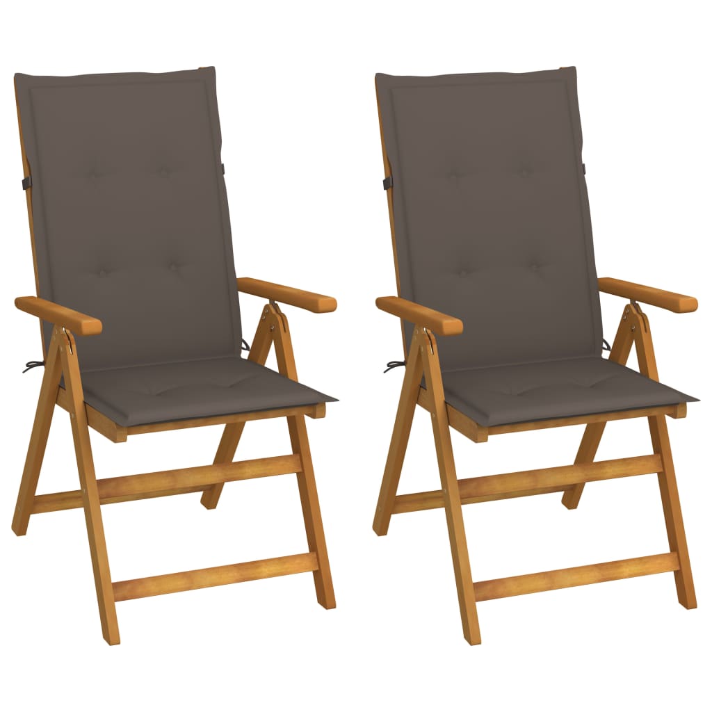 Reclining garden chairs with cushions, 2 pcs., solid acacia wood
