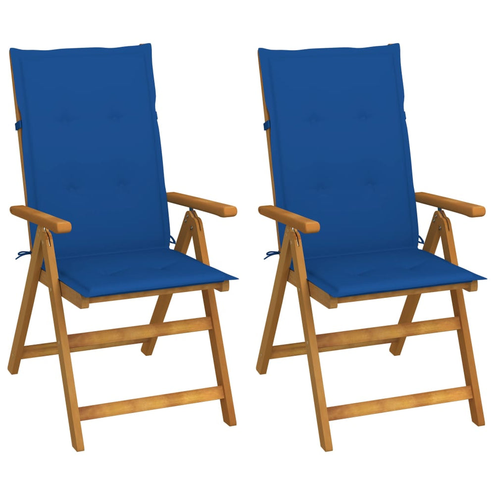 Reclining garden chairs with cushions, 2 pcs., solid acacia wood