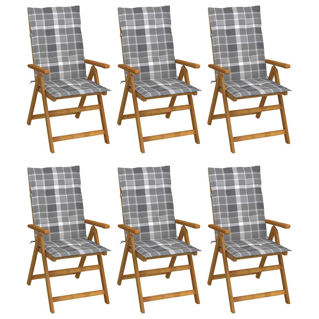 Folding Garden Chairs with Cushions, 6 pcs, Solid Acacia Wood