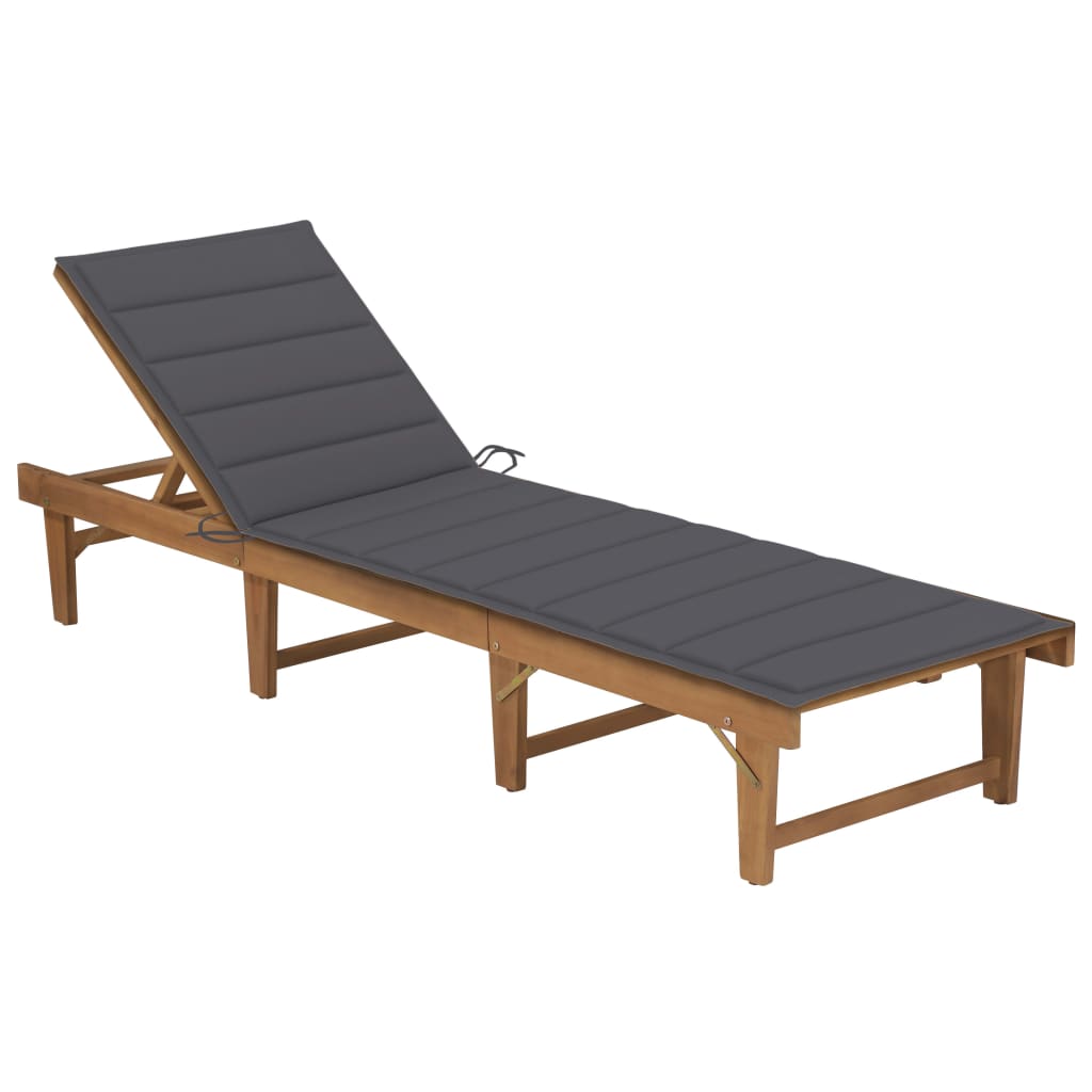 Foldable sun lounger with mattress, acacia solid wood