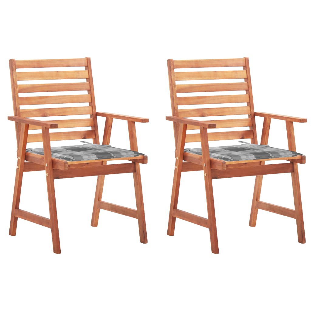 Outdoor dining chairs with cushions, 2 pcs., solid acacia wood