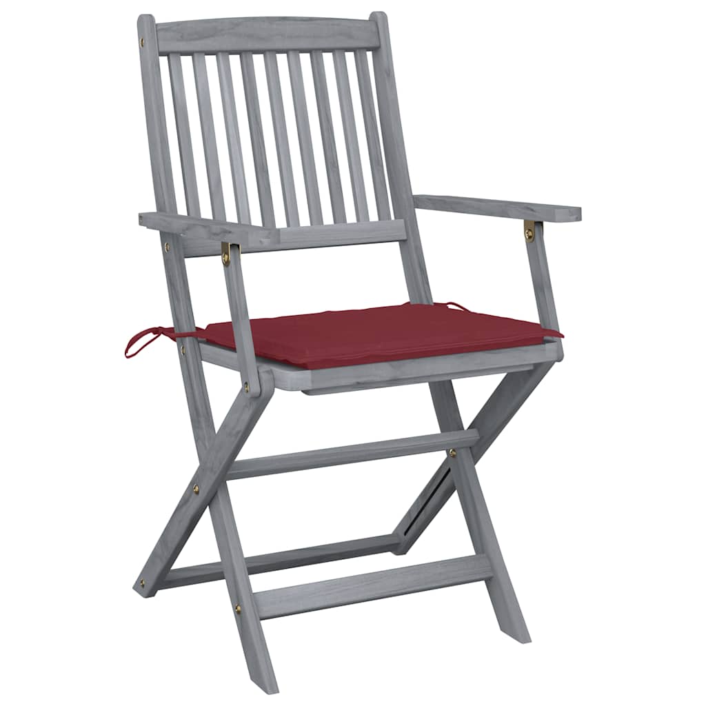 Folding Outdoor Chairs with Cushions, 2 pcs, Solid Acacia Wood