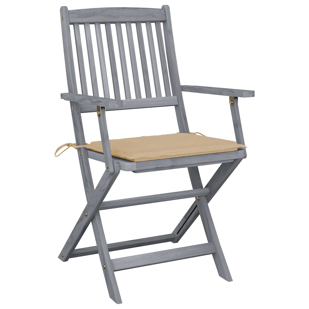 Folding outdoor chairs with cushions, 4 pcs., solid acacia