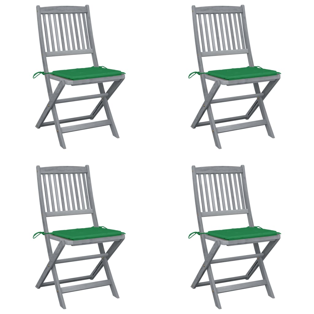Folding outdoor chairs with cushions, 4 pcs., solid acacia