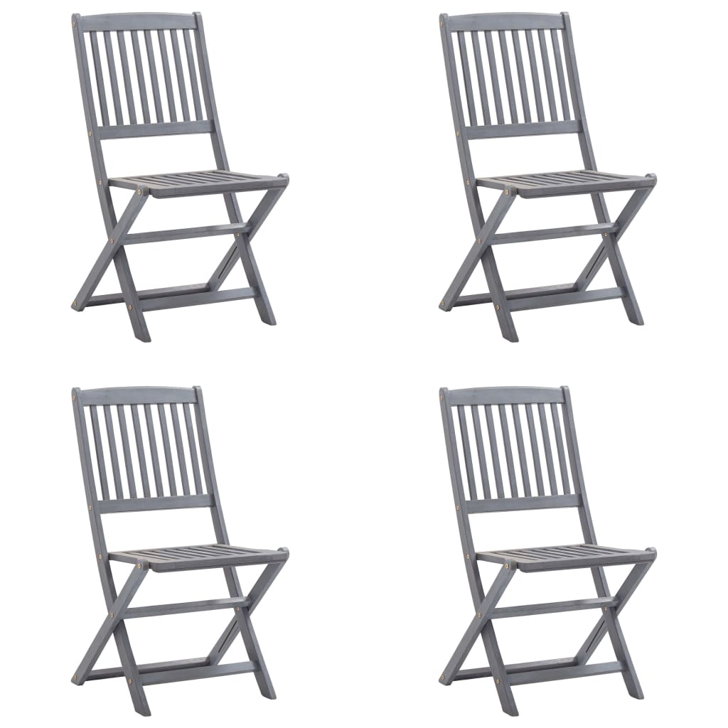 Folding outdoor chairs with cushions, 4 pcs., solid acacia