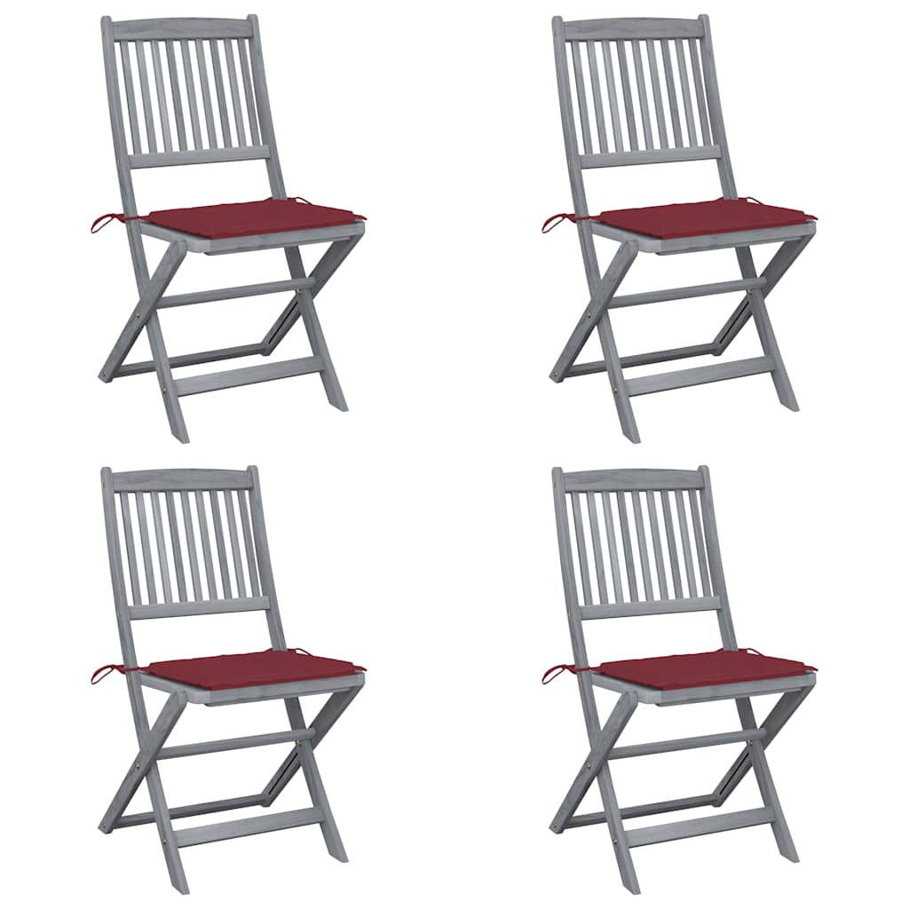 Folding outdoor chairs with cushions, 4 pcs., solid acacia