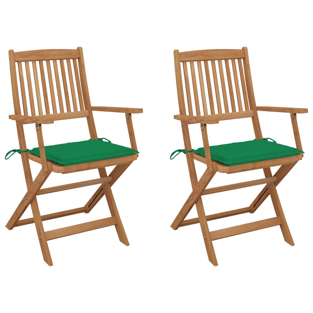 Folding Garden Chairs with Cushions, 2 pcs., Solid Acacia Wood