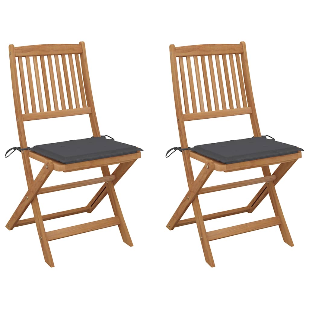 Folding Garden Chairs with Cushions, 2 pcs., Solid Acacia Wood