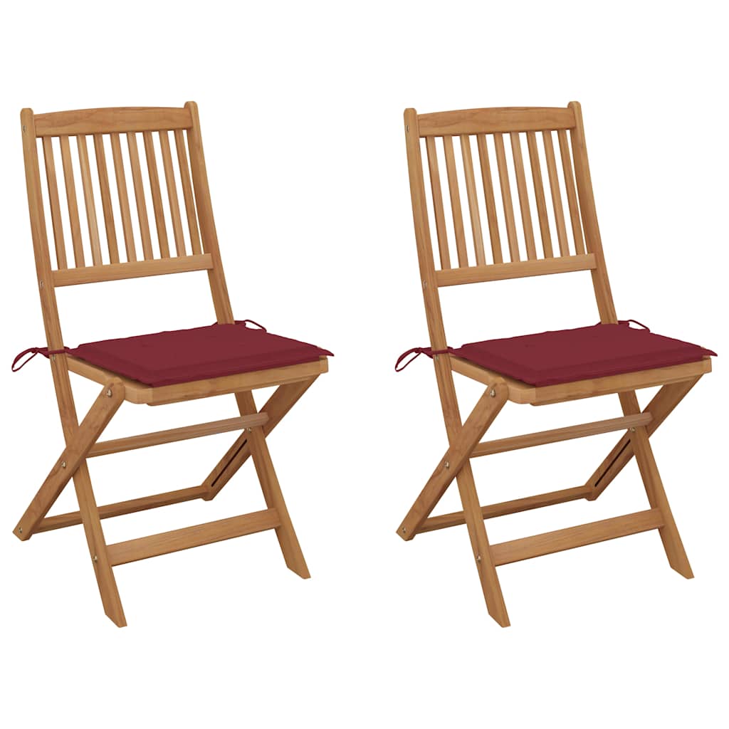 Folding Garden Chairs with Cushions, 2 pcs., Solid Acacia Wood