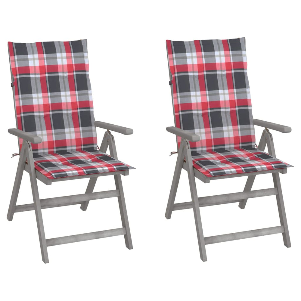 Reclining garden chairs with cushions, 2 pcs., solid acacia wood