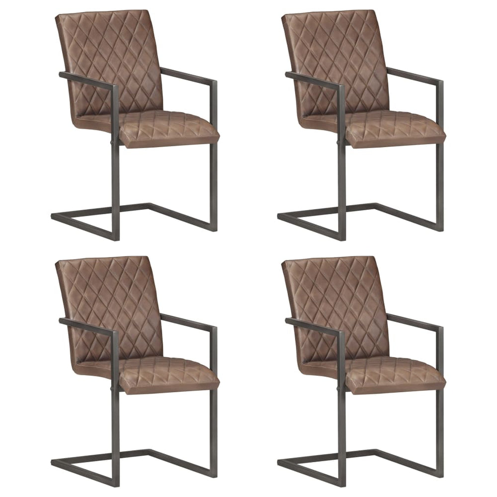 Cantilever dining chairs, 4 pcs., brown, genuine leather